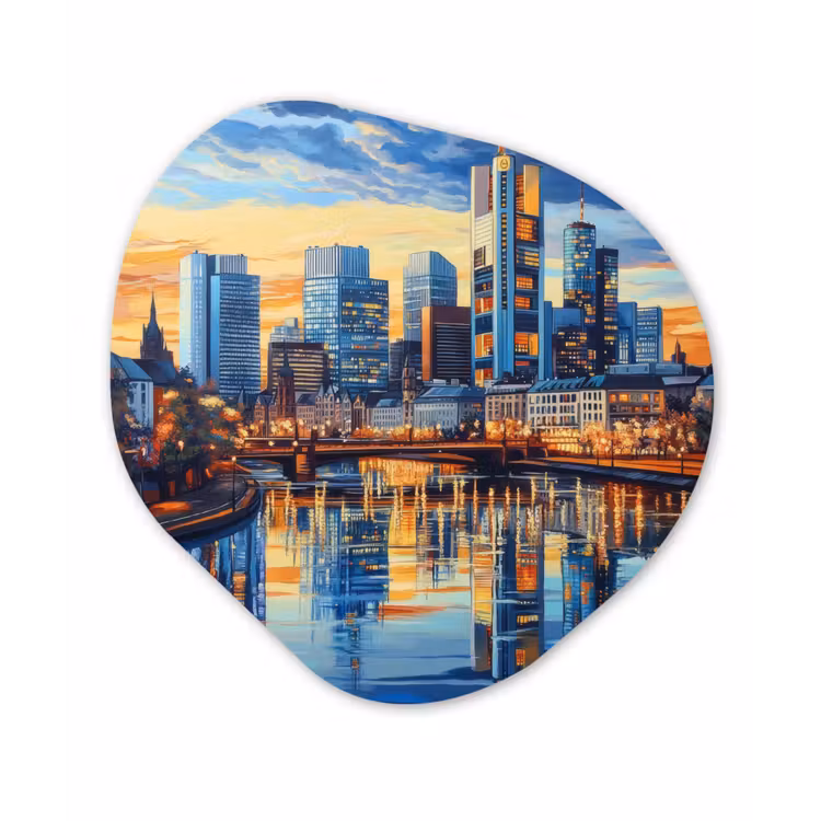 Organisch schilderij - Glas - Zonsondergang Frankfurt - Stad - Skyline - Water — 1