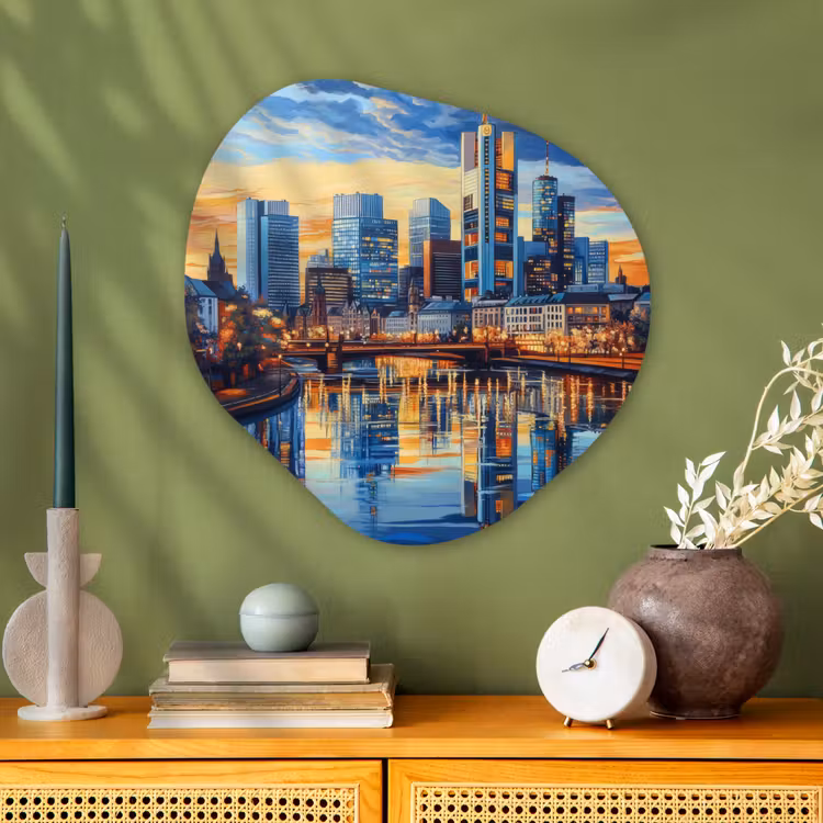 Organisch schilderij - Glas - Zonsondergang Frankfurt - Stad - Skyline - Water — 2