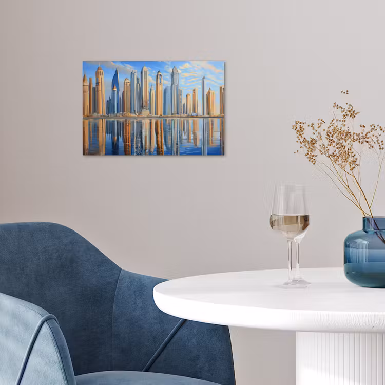 Poster – Skyline - Wolkenkrabbers - Water - Blauw — 4