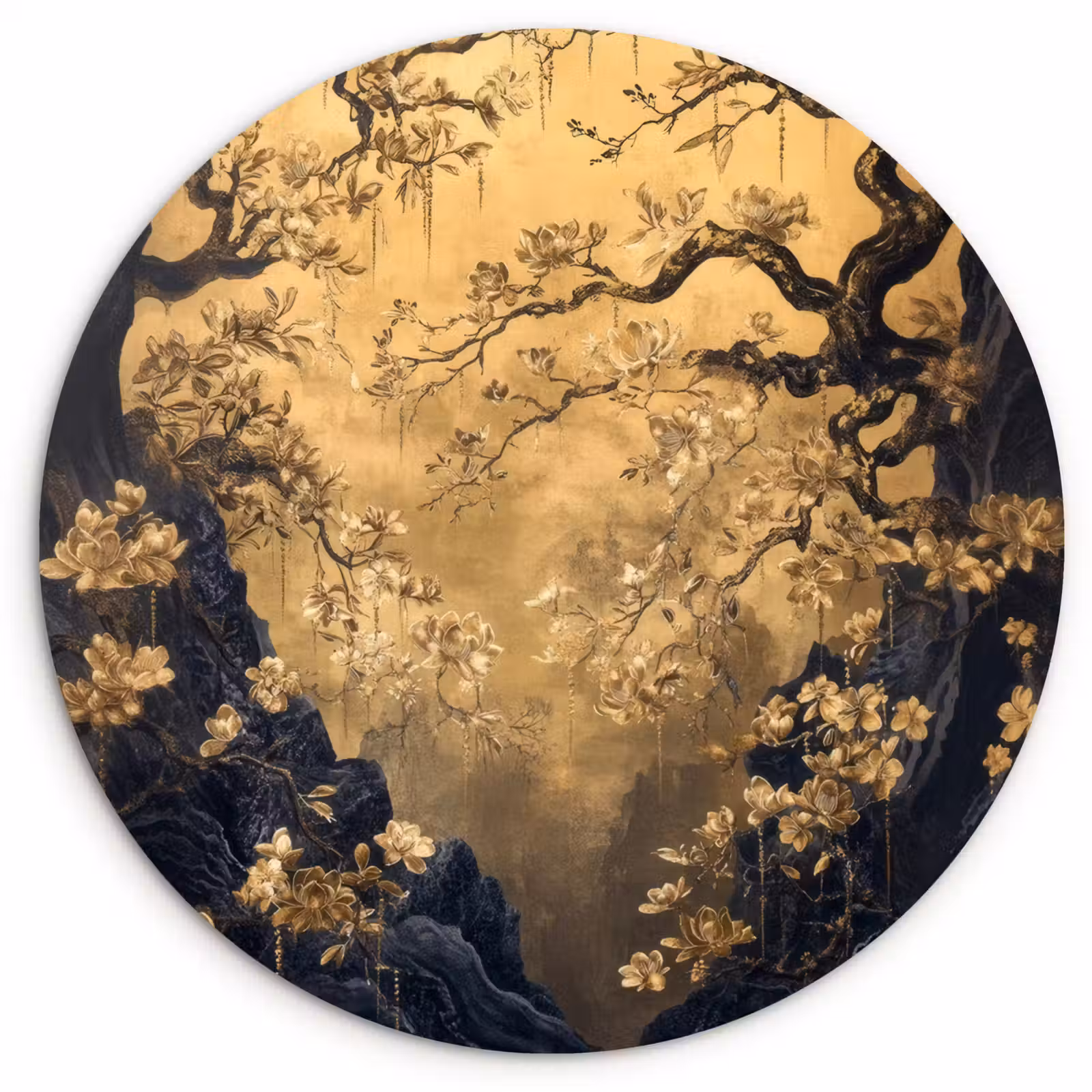 Muurcirkel glas - Bloemen - Takken - Goud - Sierlijk — 1