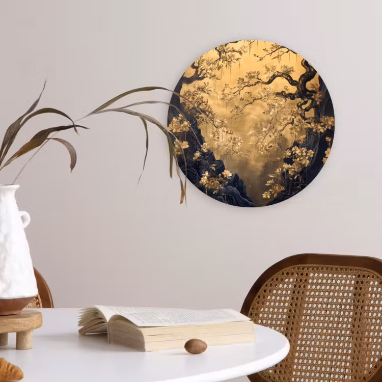 Muurcirkel glas - Bloemen - Takken - Goud - Sierlijk — 4