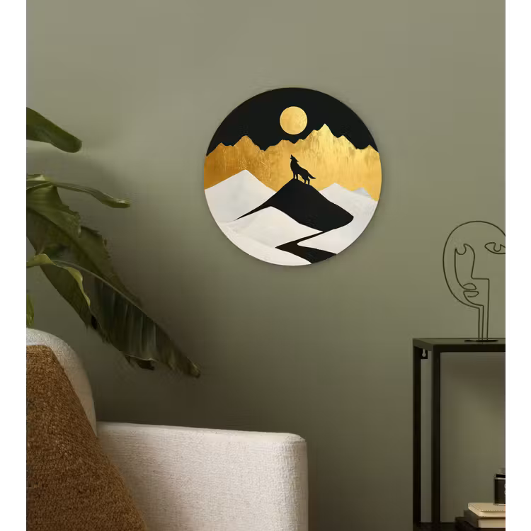Muurcirkel glas - Wolf - Bergen - Maan - Zwart — 3