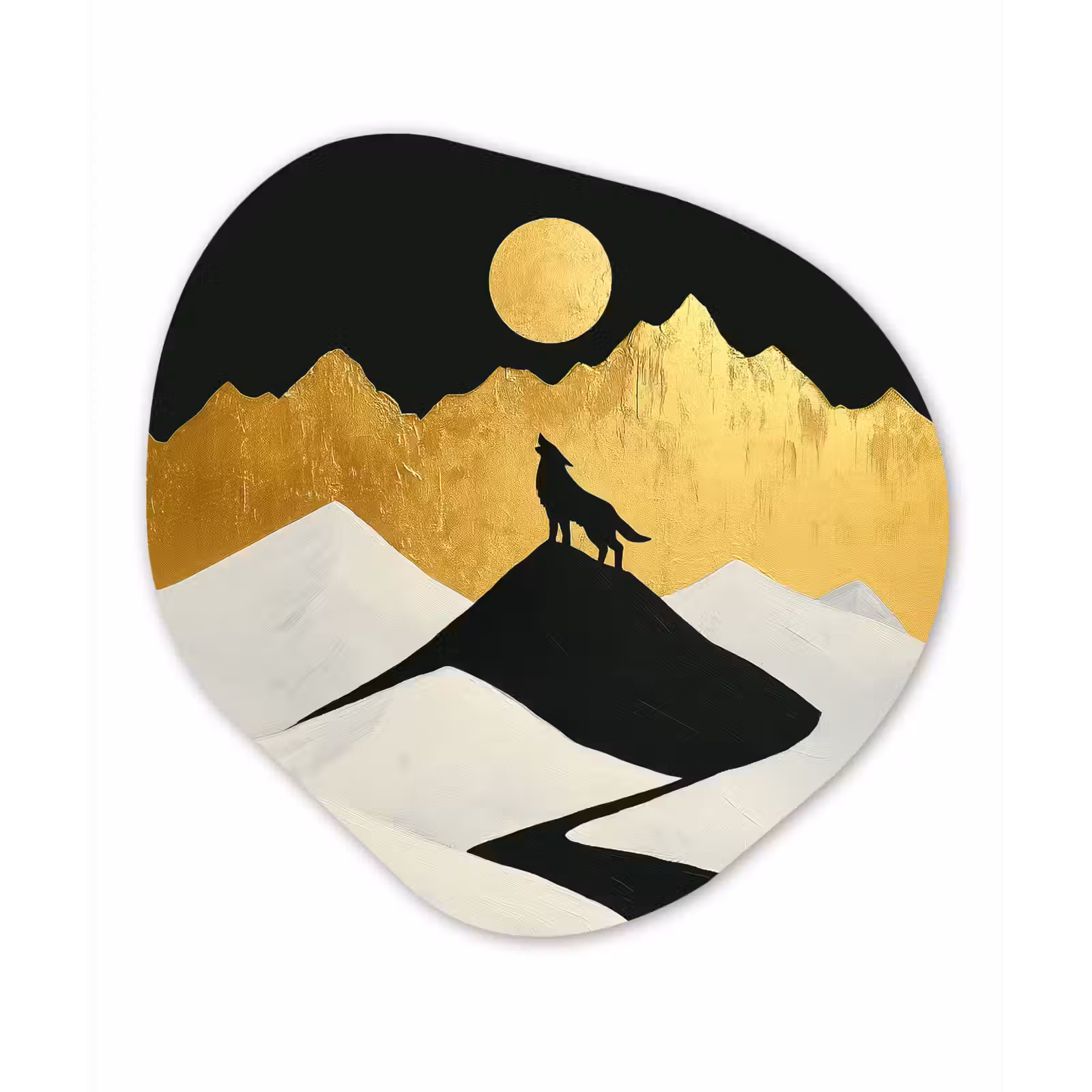 Organisch schilderij - Glas - Wolf - Bergen - Maan - Zwart — 1