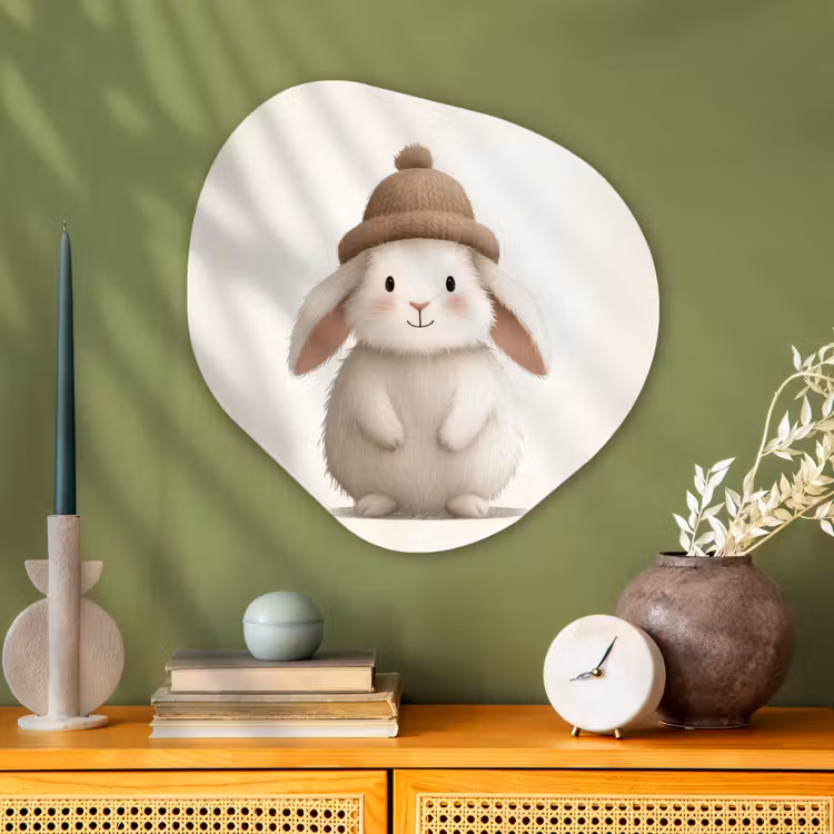 Organisch schilderij - Glas - Konijn - Muts - Oren - Beige — 2