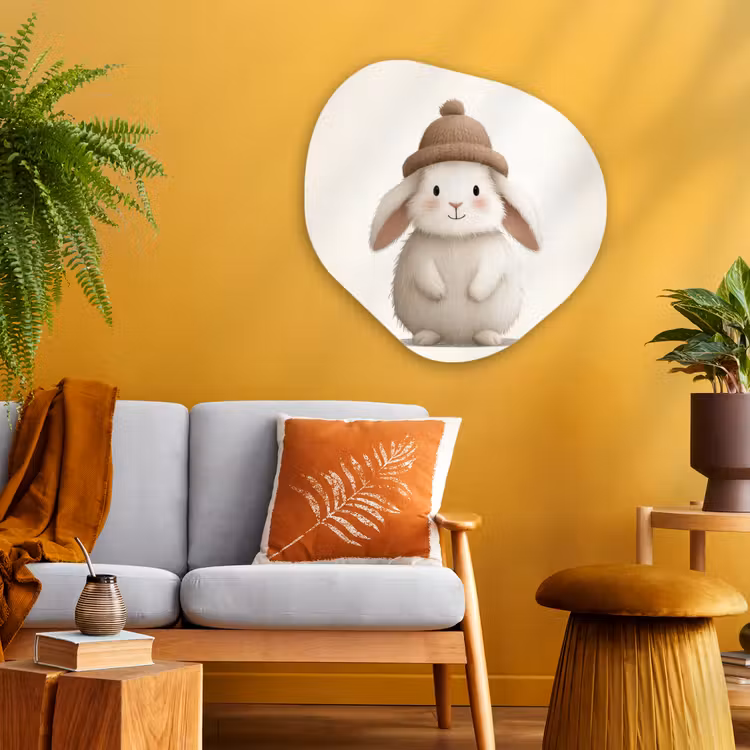 Organisch schilderij - Glas - Konijn - Muts - Oren - Beige — 3