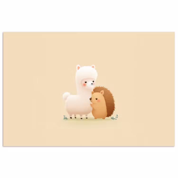 Poster – Alpaca - Egel - Bruin - Knuffelen — 1