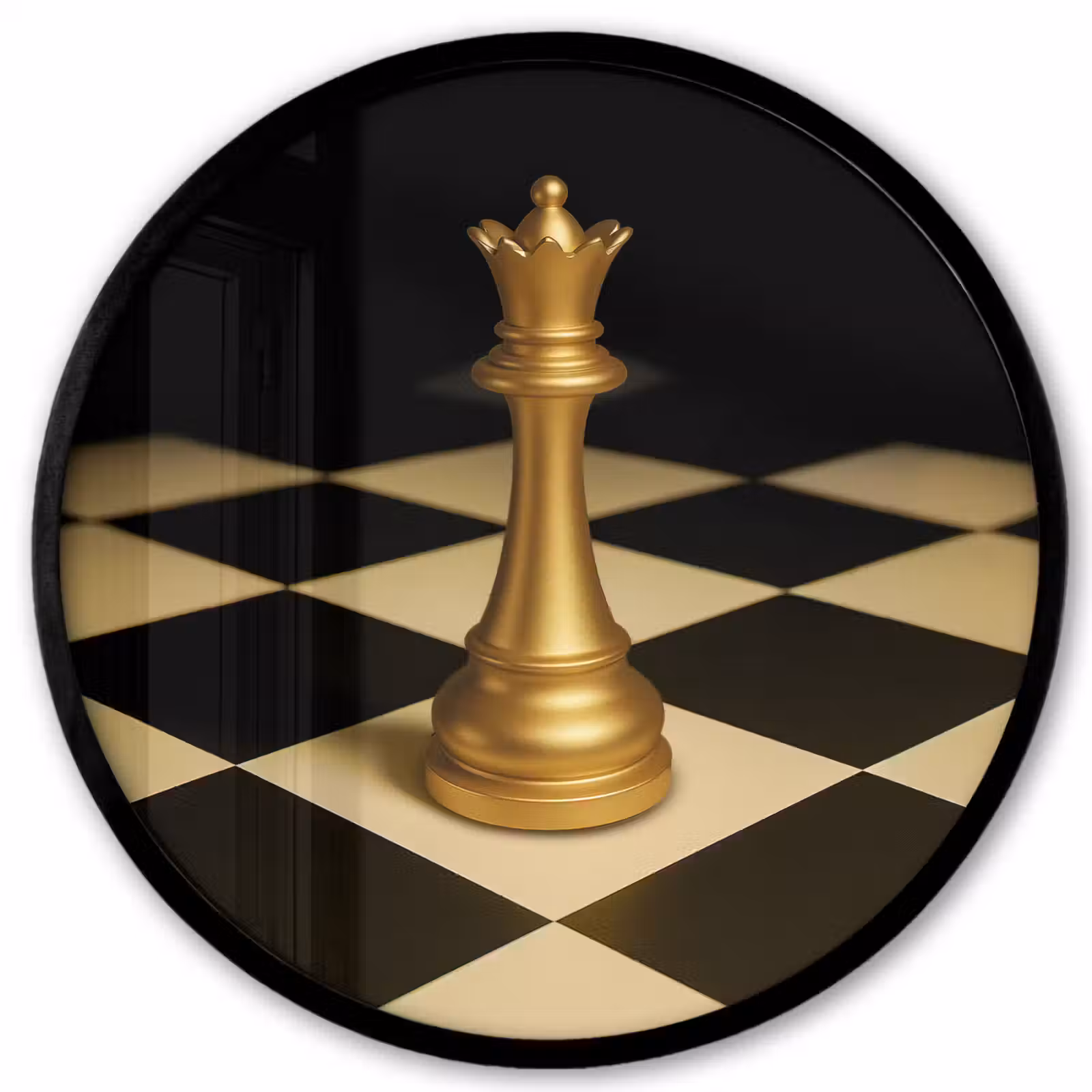 Ronde fotolijst - Koningin - Schaakstuk - Geblokt - Goud — 1