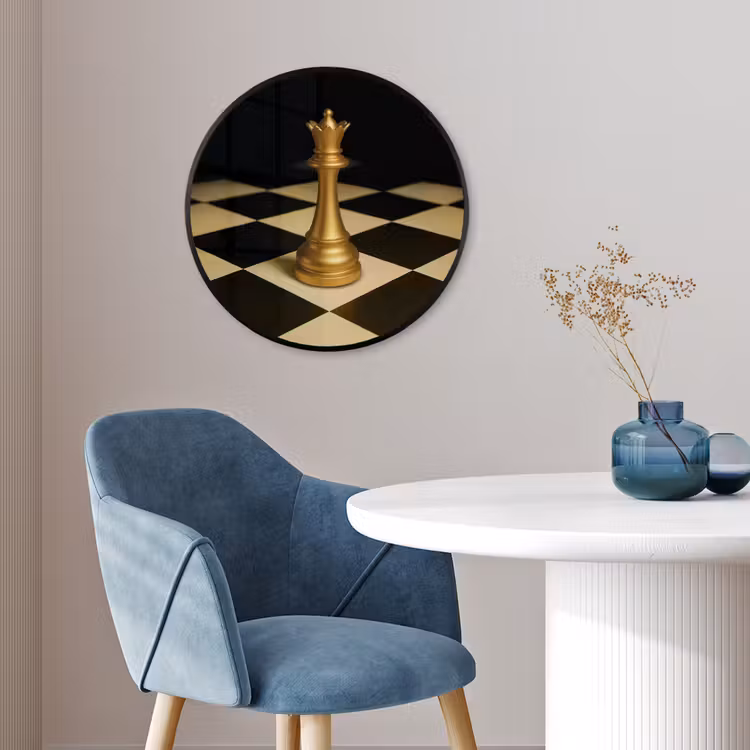 Ronde fotolijst - Koningin - Schaakstuk - Geblokt - Goud — 4