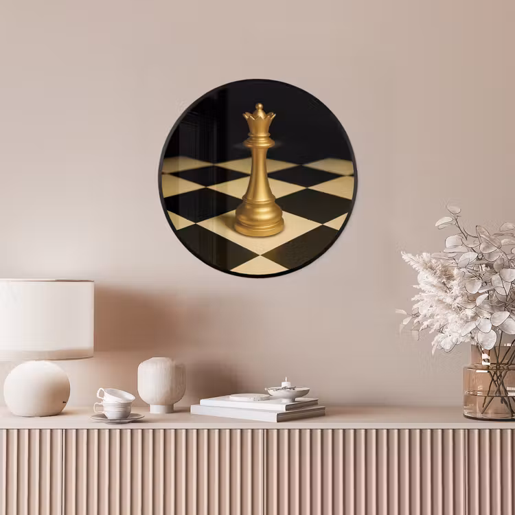 Ronde fotolijst - Koningin - Schaakstuk - Geblokt - Goud — 5