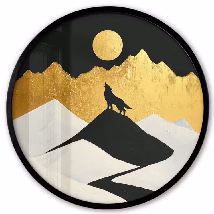 Ronde fotolijst - Wolf - Bergen - Maan - Zwart — 1