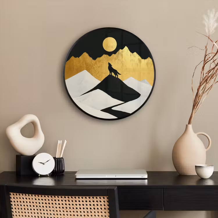Ronde fotolijst - Wolf - Bergen - Maan - Zwart — 3