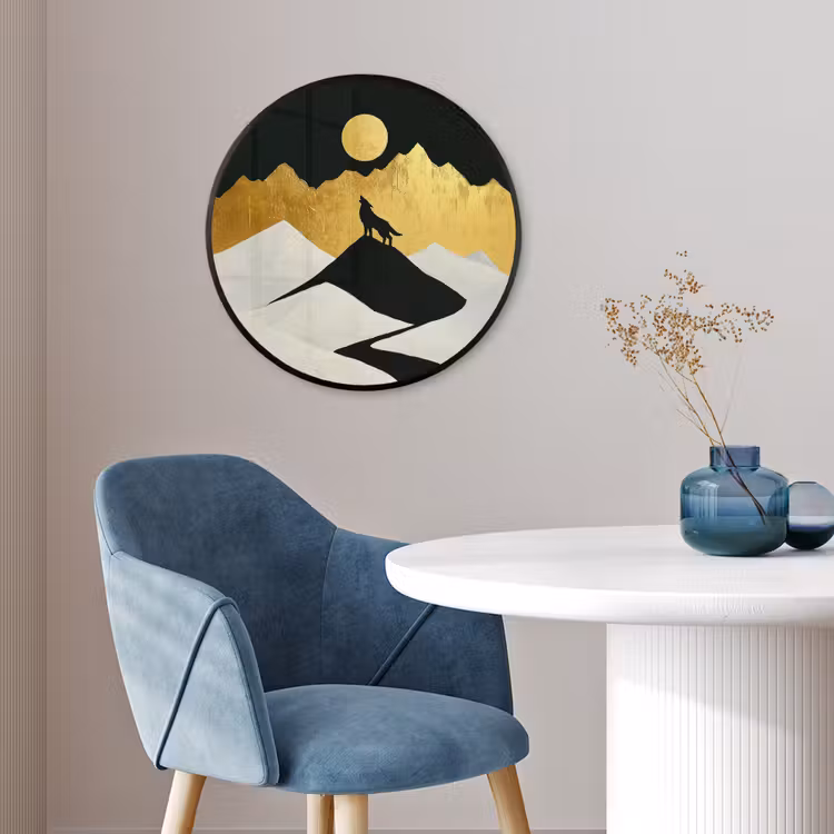 Ronde fotolijst - Wolf - Bergen - Maan - Zwart — 4