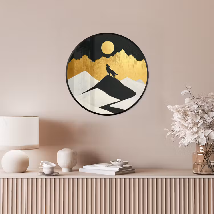 Ronde fotolijst - Wolf - Bergen - Maan - Zwart — 5