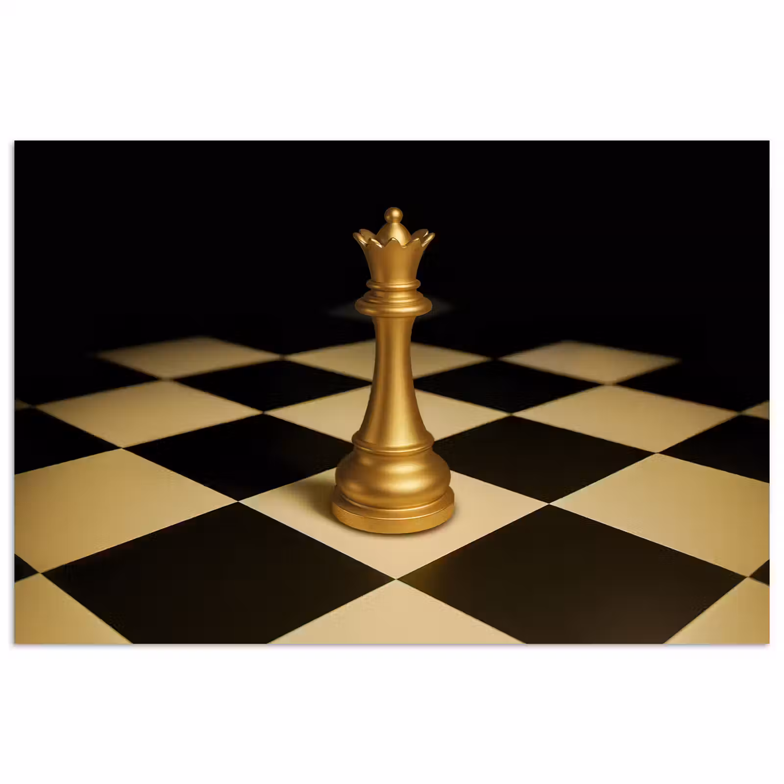 Poster – Koningin - Schaakstuk - Geblokt - Goud — 1