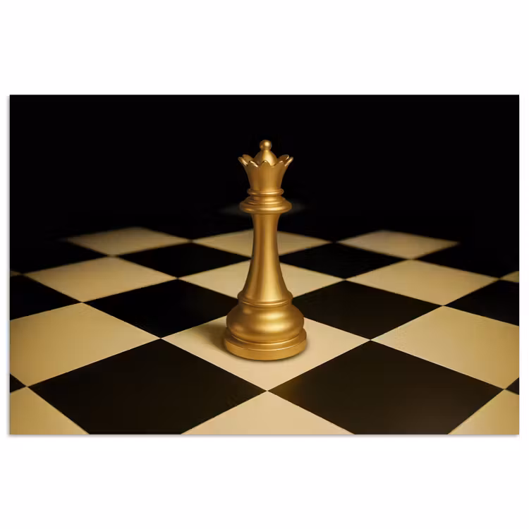 Poster – Koningin - Schaakstuk - Geblokt - Goud — 1
