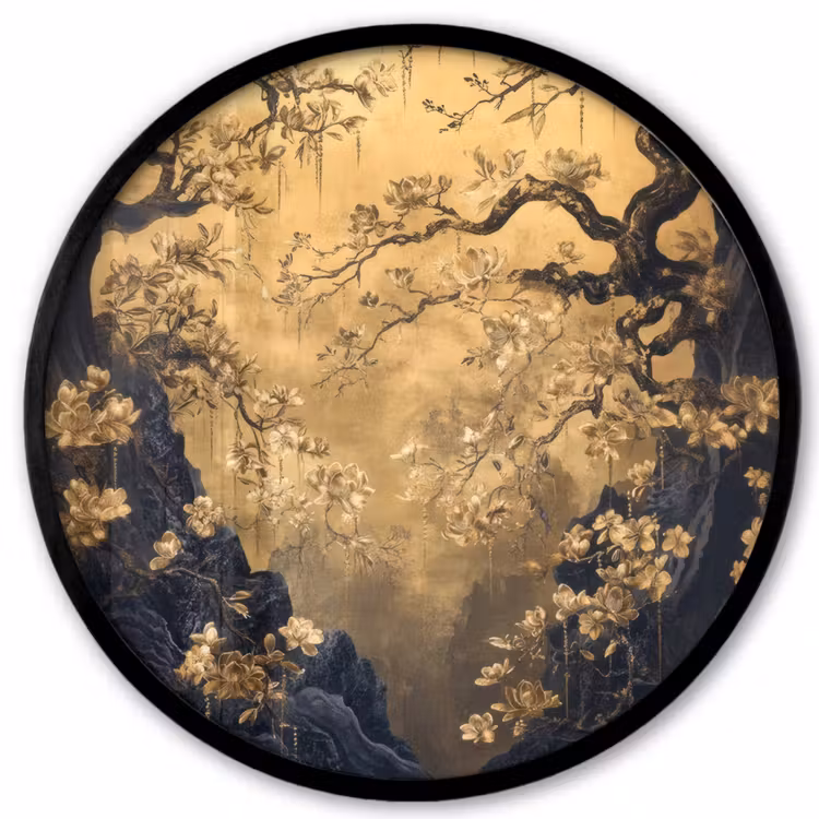 Ronde fotolijst - Bloemen - Takken - Goud - Sierlijk — 1