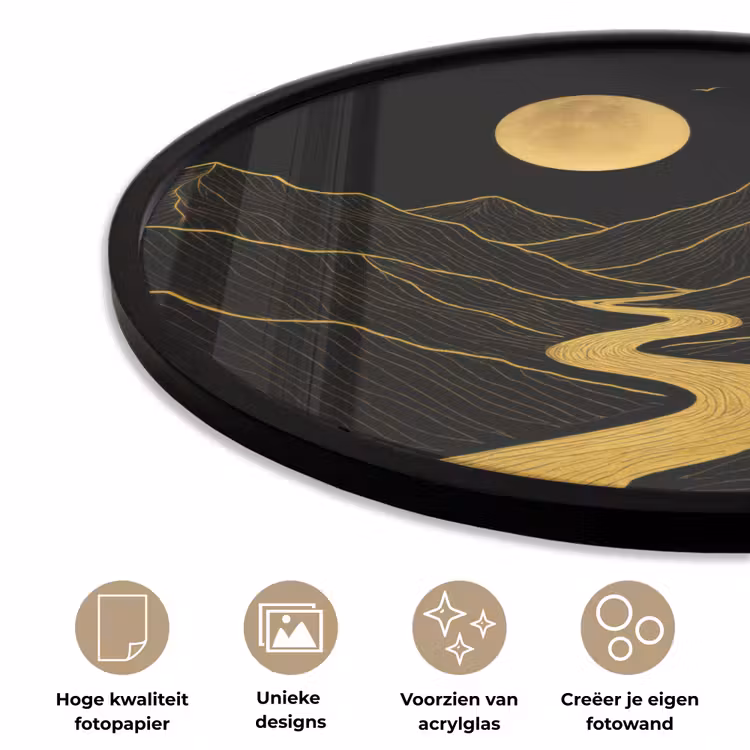 Ronde fotolijst - Rivier - Goud - Maan - Vogels — 2