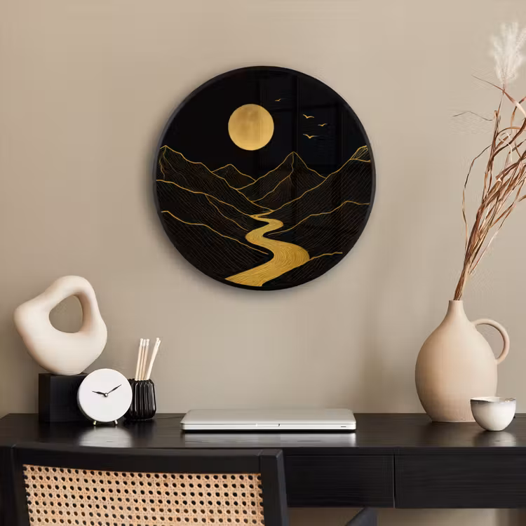 Ronde fotolijst - Rivier - Goud - Maan - Vogels — 3