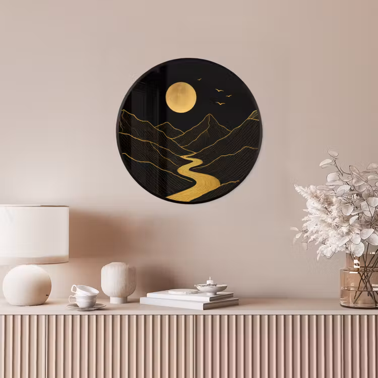 Ronde fotolijst - Rivier - Goud - Maan - Vogels — 5