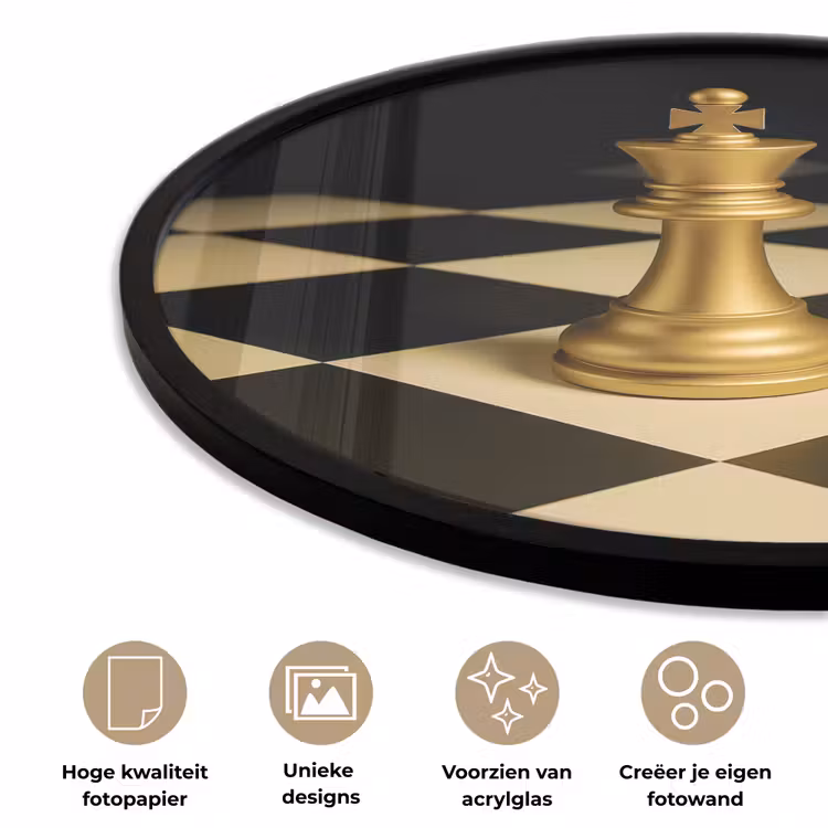 Ronde fotolijst - Schaakstuk - Koning - Schaakbord - Geblokt — 2