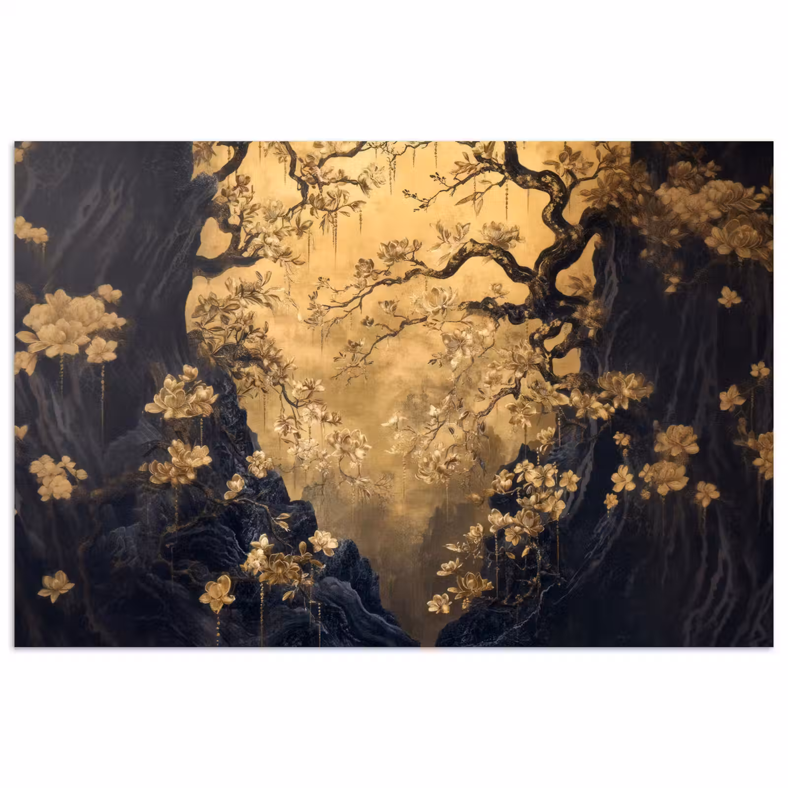 Poster – Bloemen - Takken - Goud - Sierlijk — 1