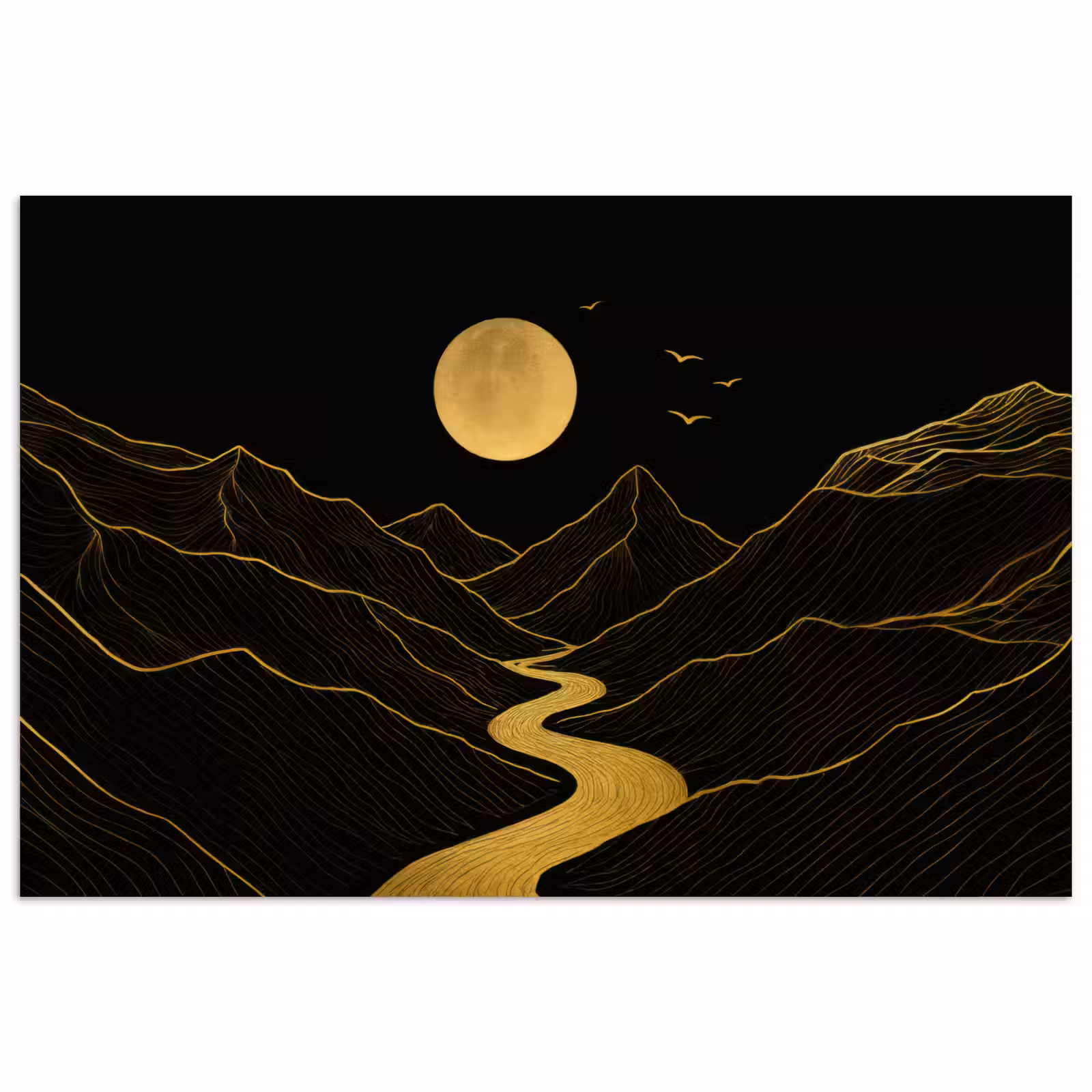Poster – Rivier - Goud - Maan - Vogels — 1