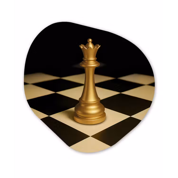 Organisch schilderij - Glas - Koningin - Schaakstuk - Geblokt - Goud — 1
