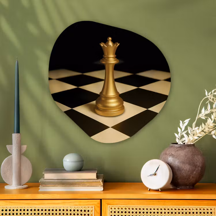 Organisch schilderij - Glas - Koningin - Schaakstuk - Geblokt - Goud — 2