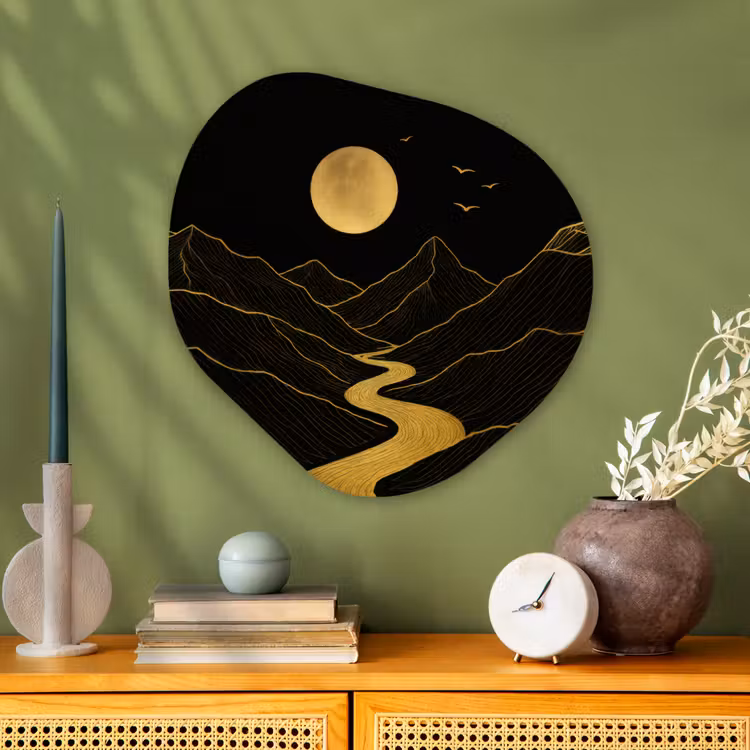 Organisch schilderij - Glas - Rivier - Goud - Maan - Vogels — 2