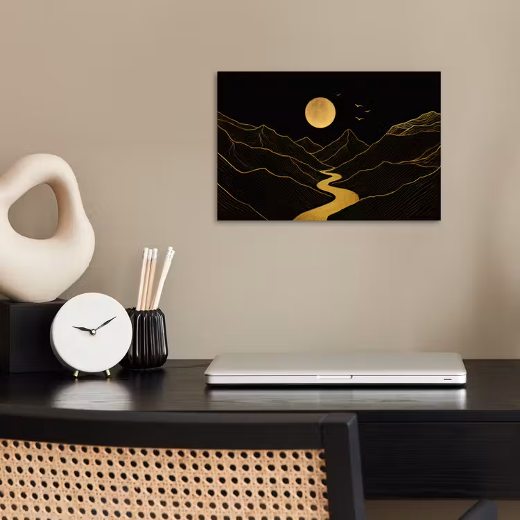 Poster – Rivier - Goud - Maan - Vogels — 2