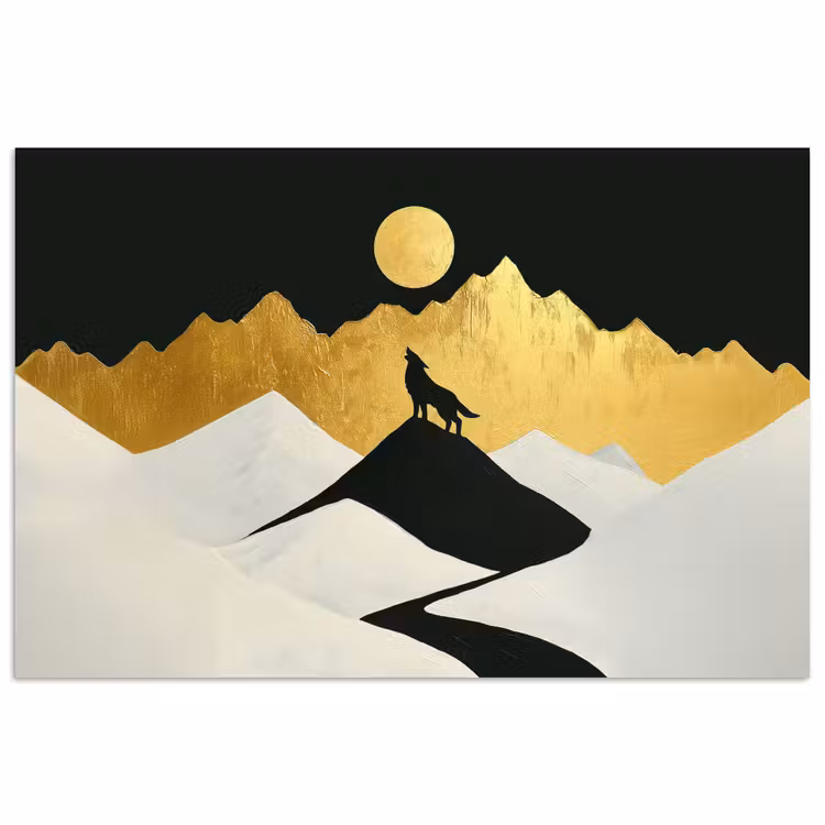 Poster – Wolf - Bergen - Maan - Zwart — 1