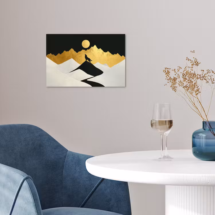 Poster – Wolf - Bergen - Maan - Zwart — 4