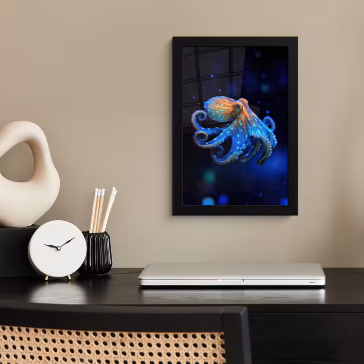 Poster met lijst - Octopus - Stippen - Blauw - Zee — 2
