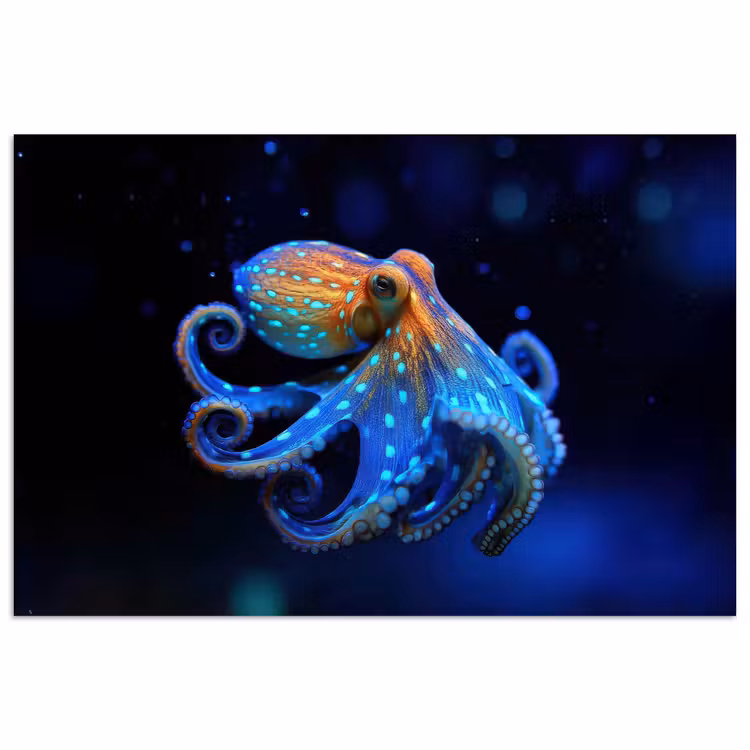 Poster – Octopus - Stippen - Blauw - Zee — 1