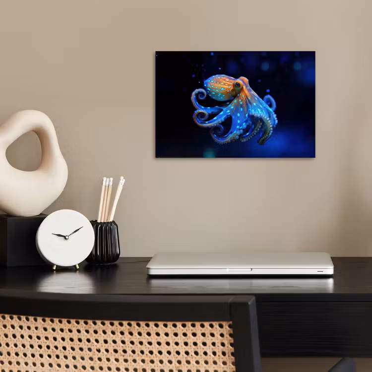 Poster – Octopus - Stippen - Blauw - Zee — 2