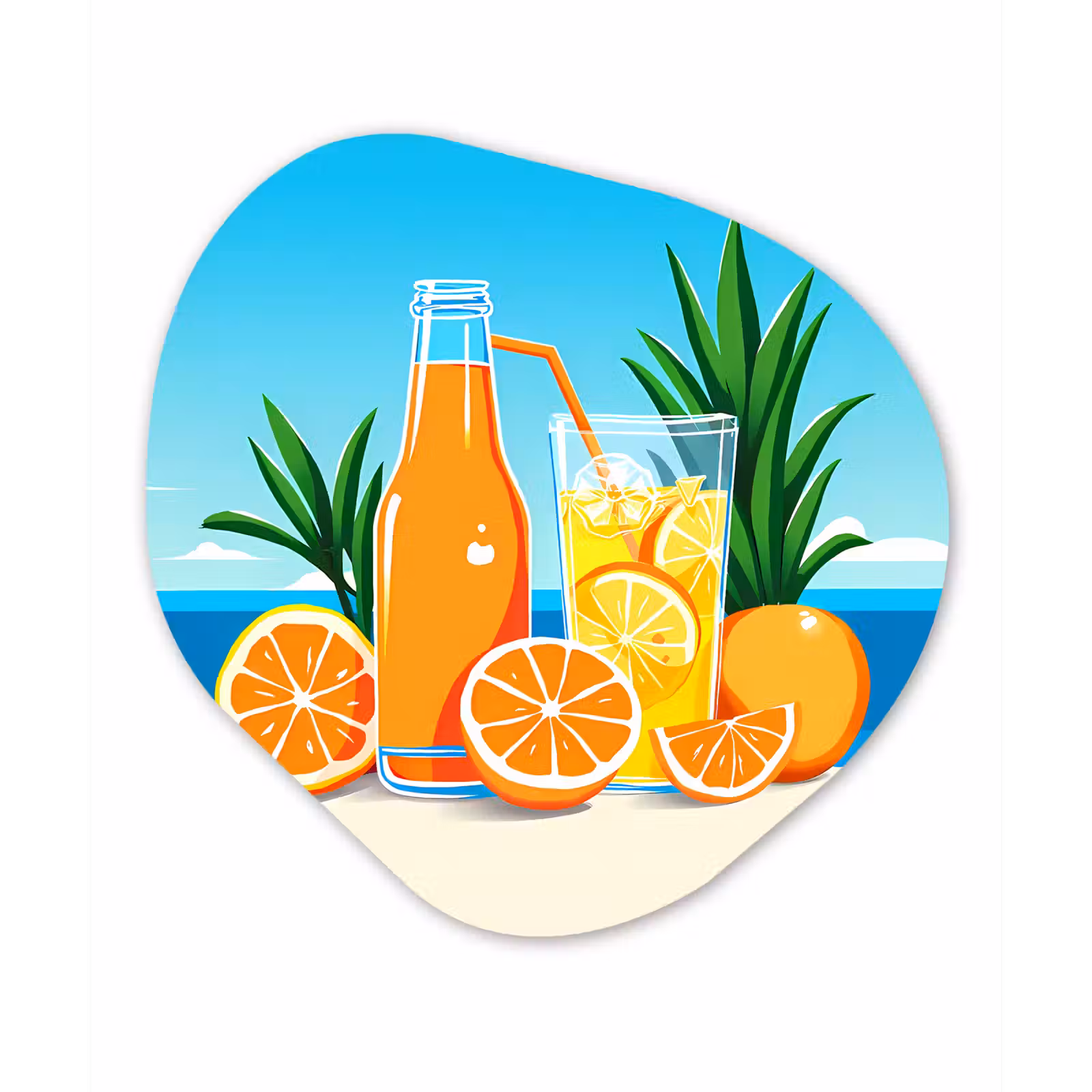 Organisch schilderij - Glas - Sinaasappels - Ijsblokjes - Zee - Illustratie — 1