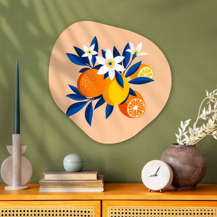 Organisch schilderij - Glas - Illustratie - Sinaasappels - Donkerblauw - Bloemen — 2