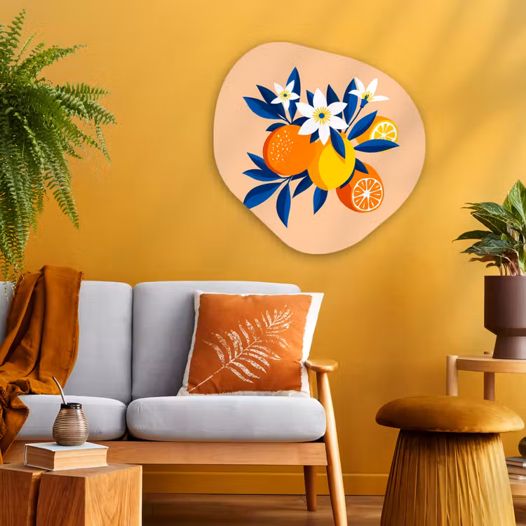 Organisch schilderij - Glas - Illustratie - Sinaasappels - Donkerblauw - Bloemen — 3