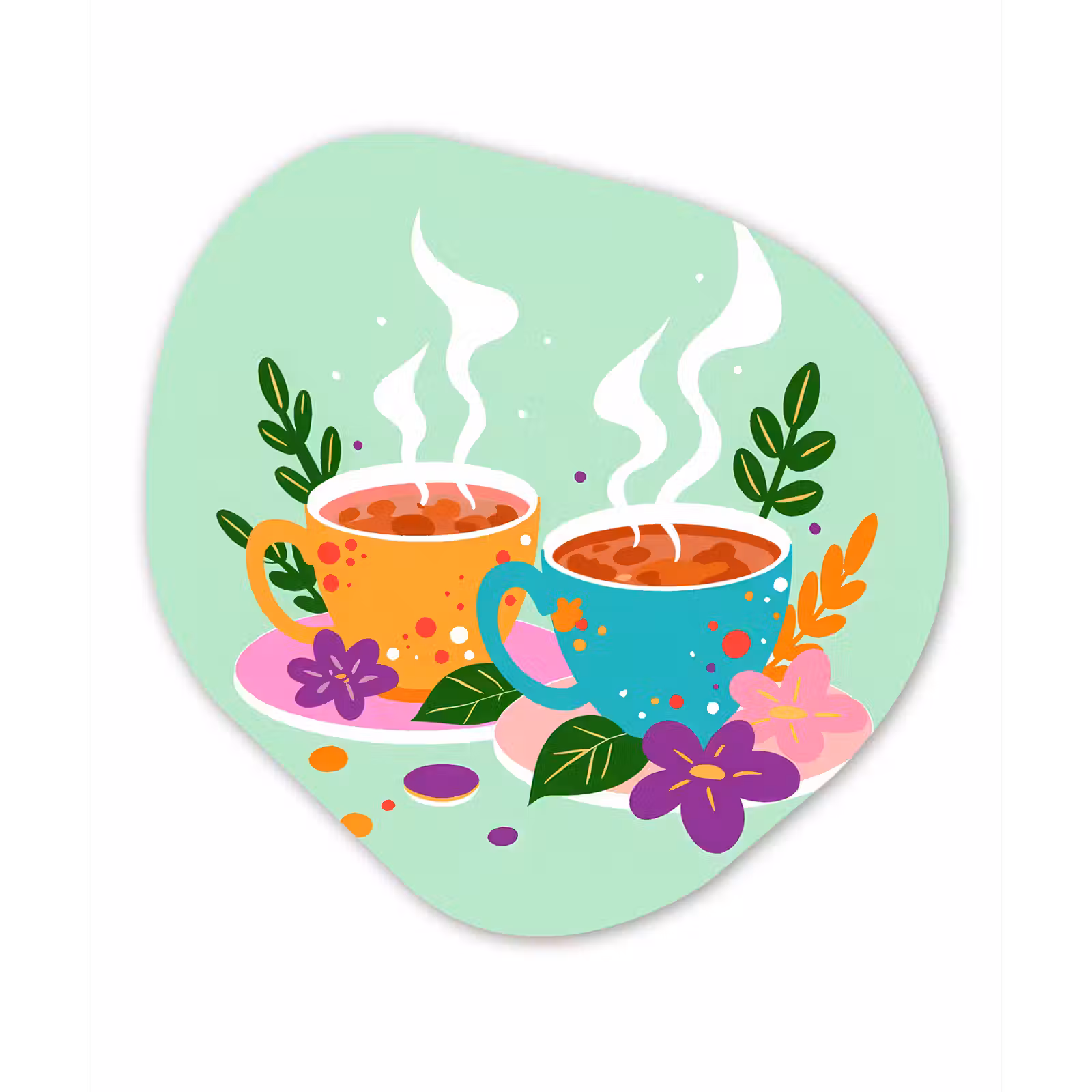 Organisch schilderij - Glas - Thee - Illustratie - Kopjes - Bloemen — 1