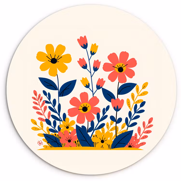 Muurcirkel glas - Illustratie - Bloemen - Bladeren - Roze — 1