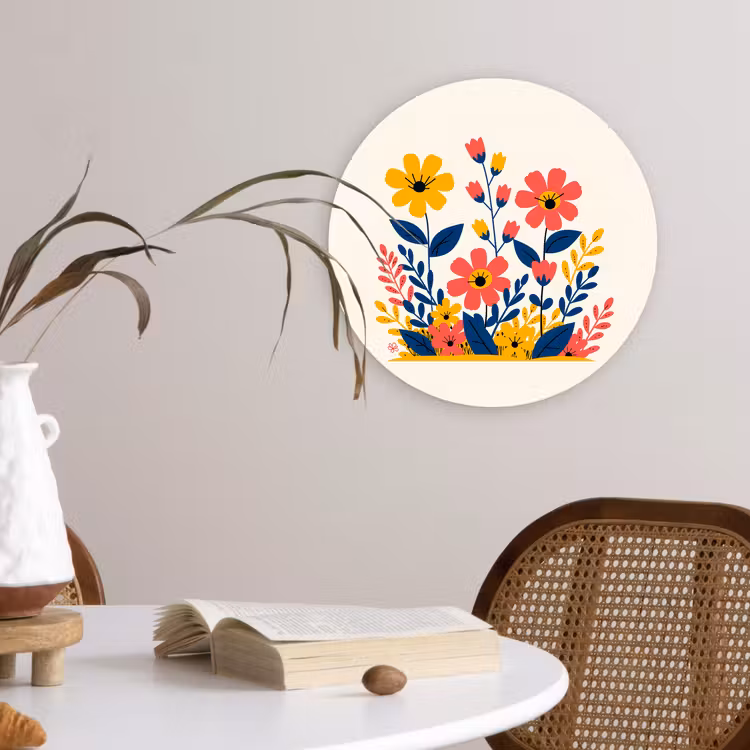 Muurcirkel glas - Illustratie - Bloemen - Bladeren - Roze — 4