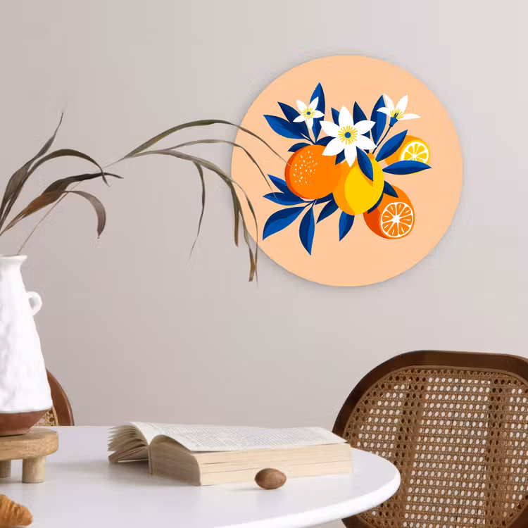 Muurcirkel glas - Illustratie - Sinaasappels - Donkerblauw - Bloemen — 4
