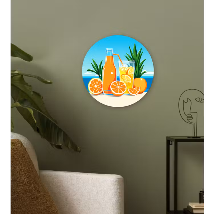 Muurcirkel glas - Sinaasappels - Ijsblokjes - Zee - Illustratie — 3