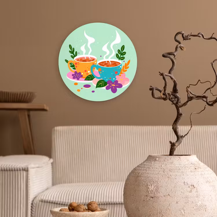 Muurcirkel glas - Thee - Illustratie - Kopjes - Bloemen — 2