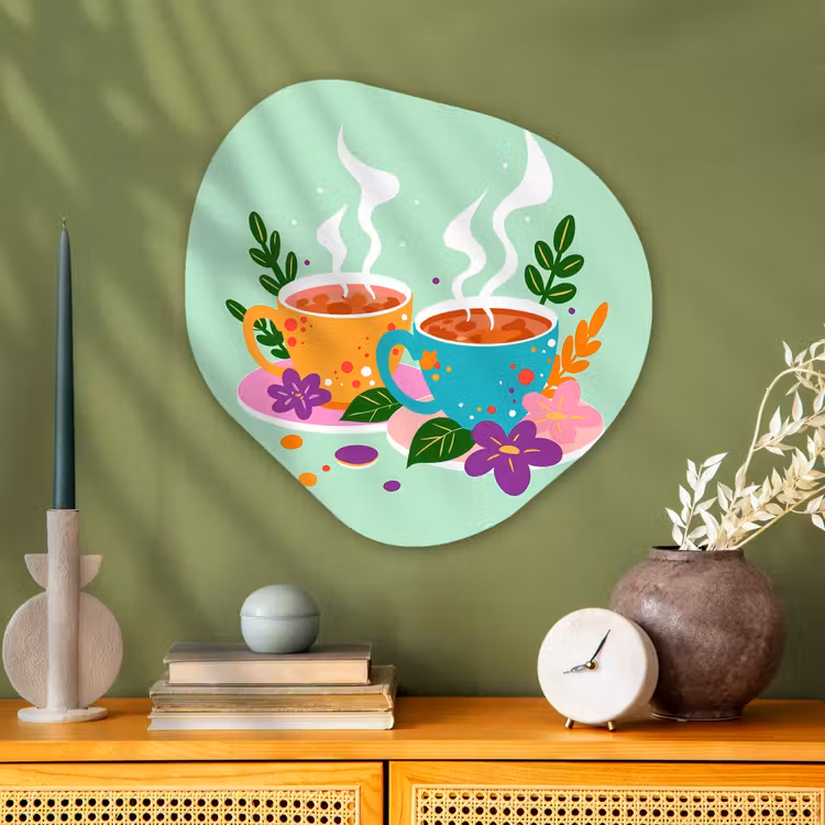 Organisch schilderij - Glas - Thee - Illustratie - Kopjes - Bloemen — 2