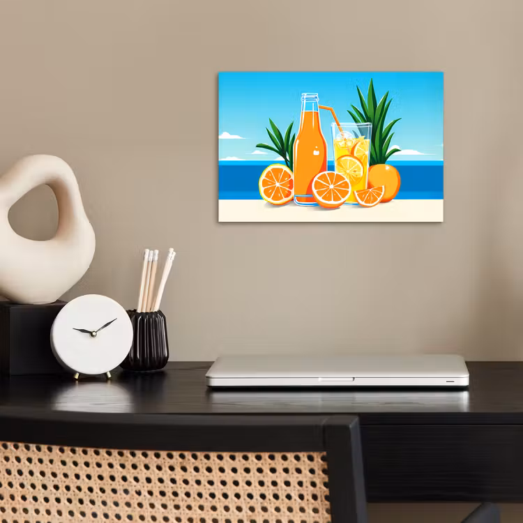 Poster – Sinaasappels - Ijsblokjes - Zee - Illustratie — 2