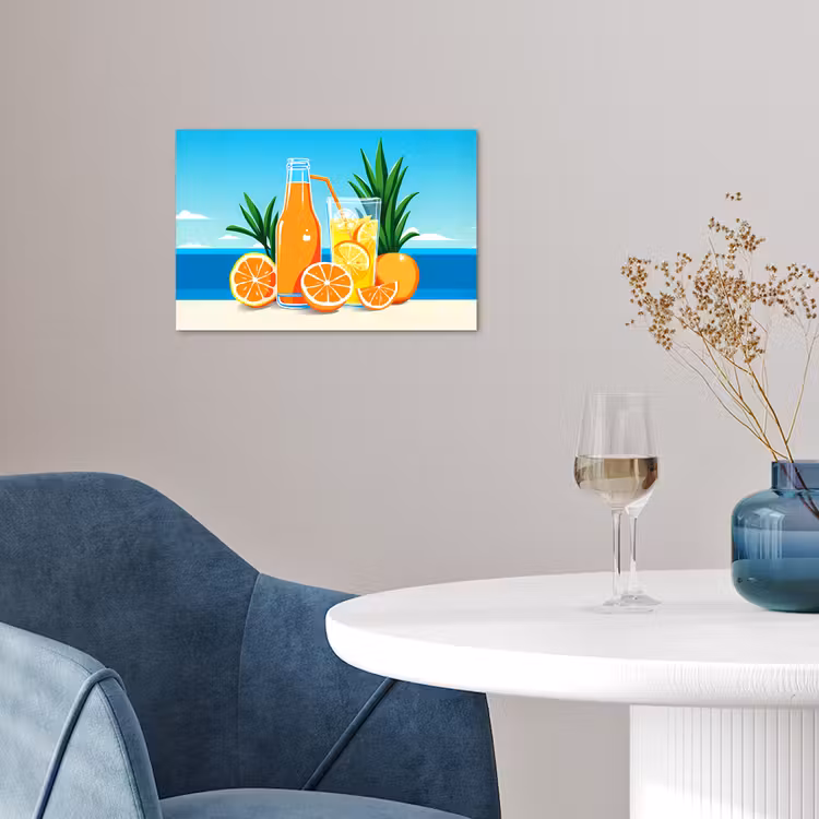 Poster – Sinaasappels - Ijsblokjes - Zee - Illustratie — 4