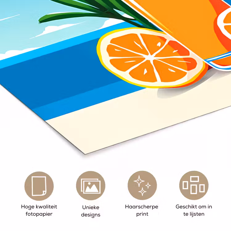 Poster – Sinaasappels - Ijsblokjes - Zee - Illustratie — 5