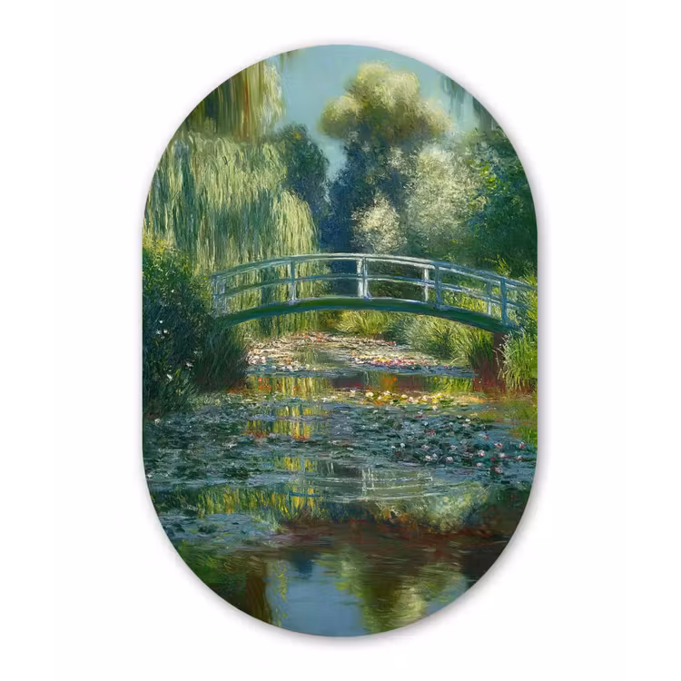 Muurovaal - aluminium - Brug - Hout - Vijver - Waterlelies — 1
