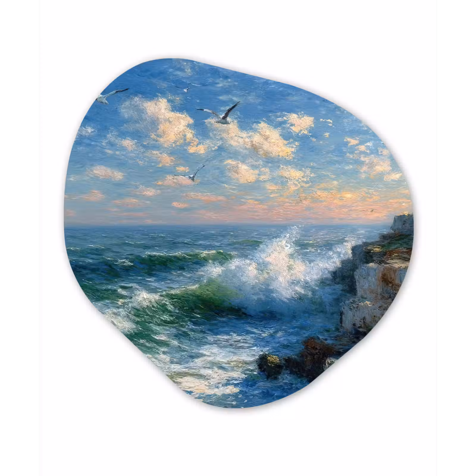 Organisch schilderij - Glas - Zee - Golven - Rotsen - Meeuwen — 1